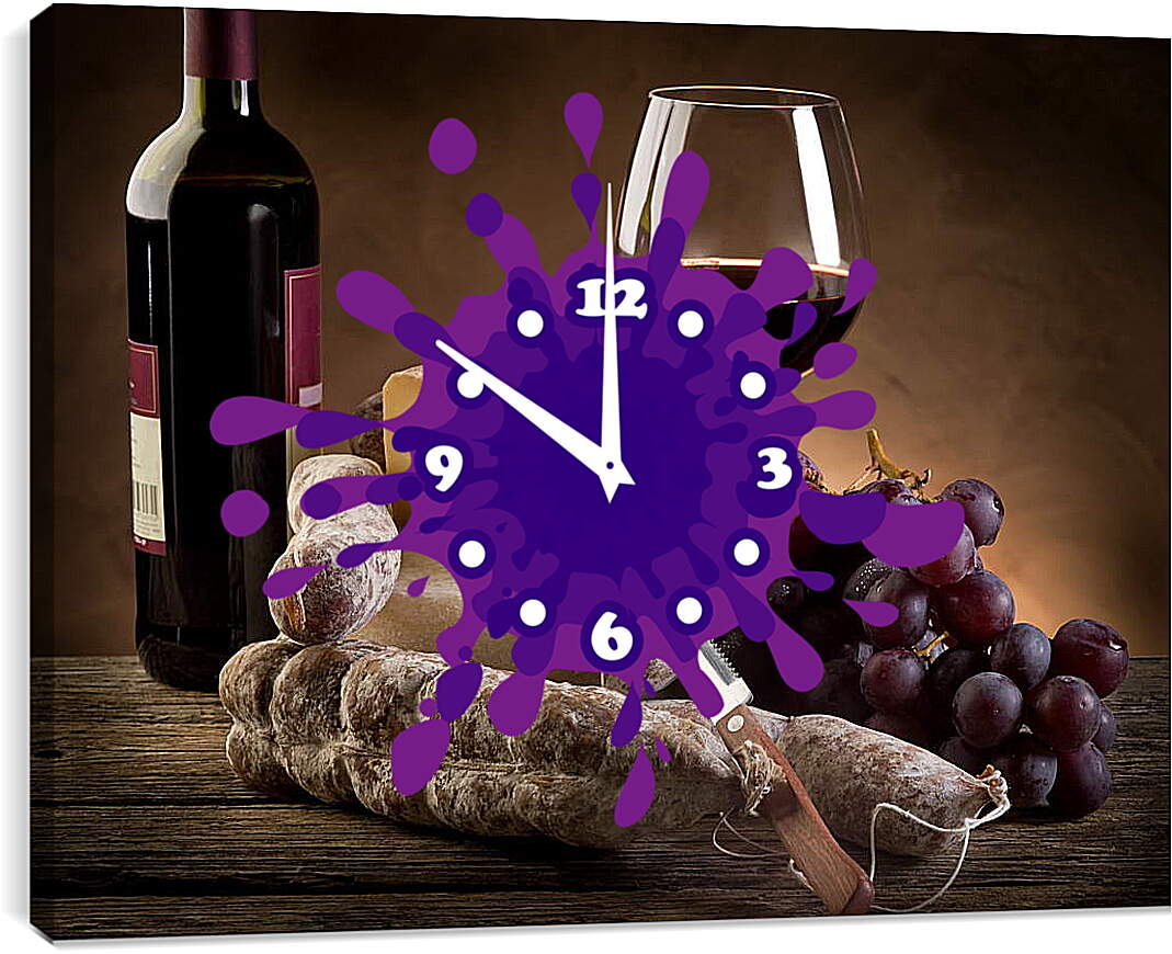 Часы картина - Красное вино и сыр