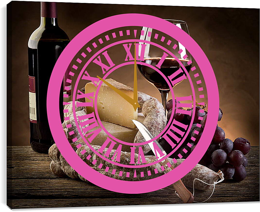 Часы картина - Красное вино и сыр