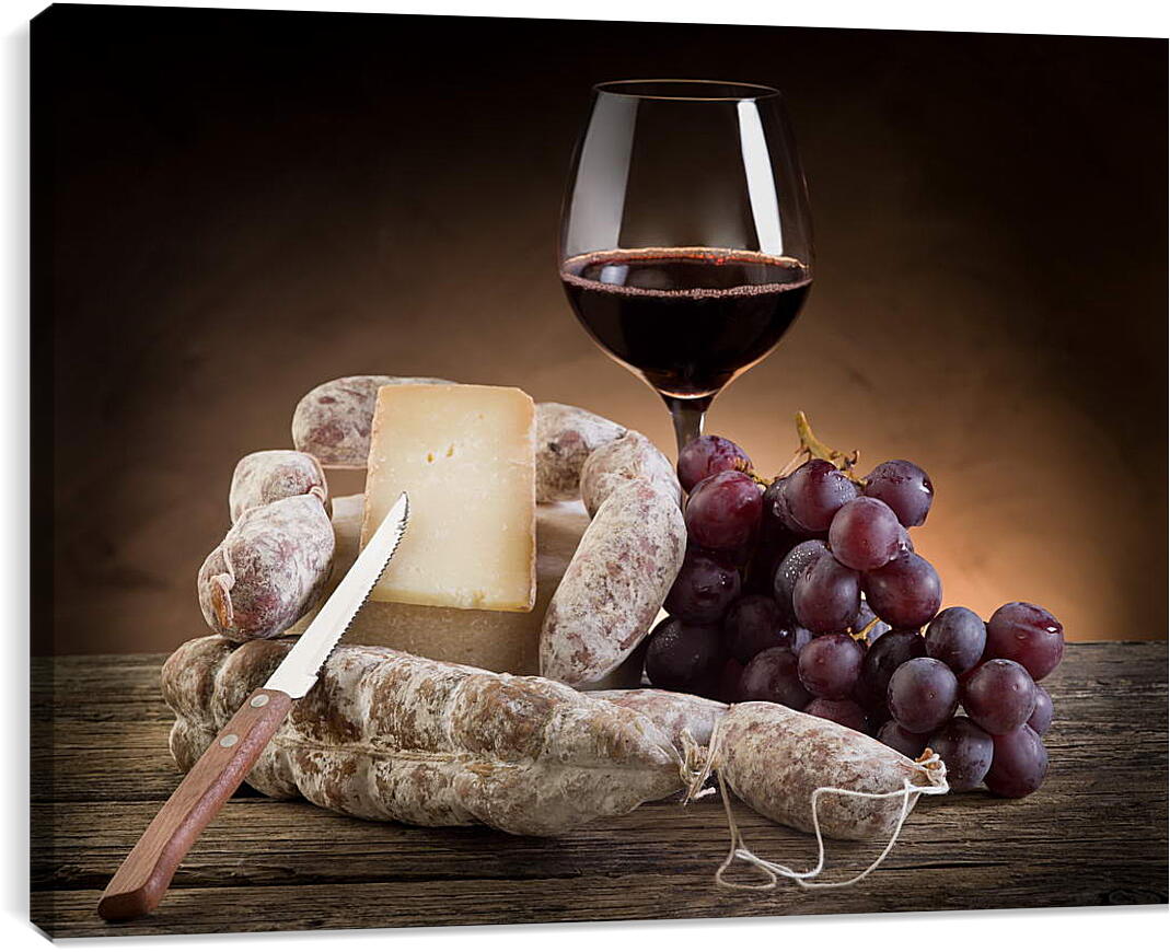 Постер и плакат - Натюрморт вино и сыр