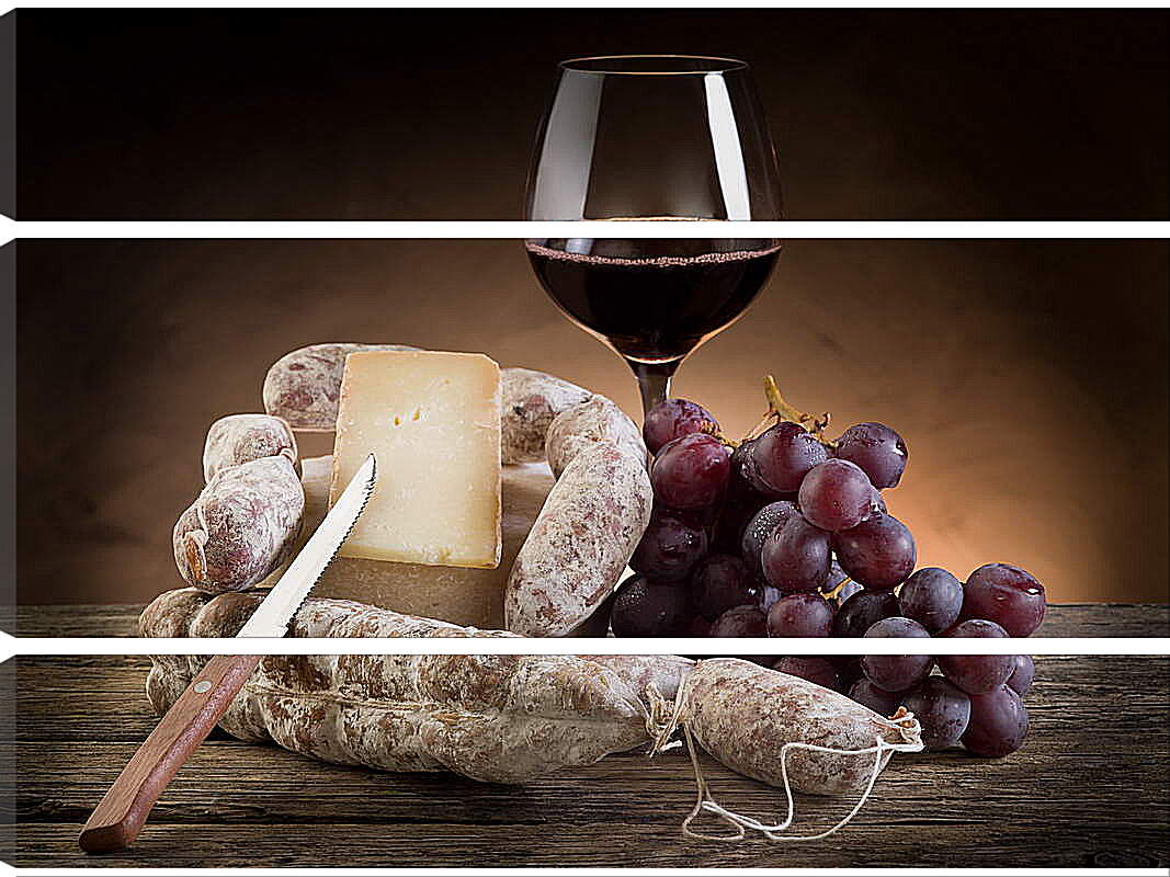 Модульная картина - Натюрморт вино и сыр
