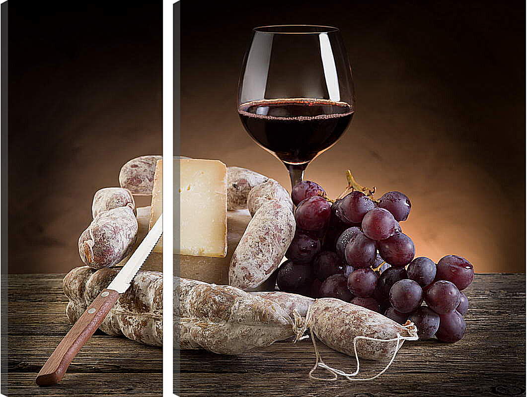 Модульная картина - Натюрморт вино и сыр