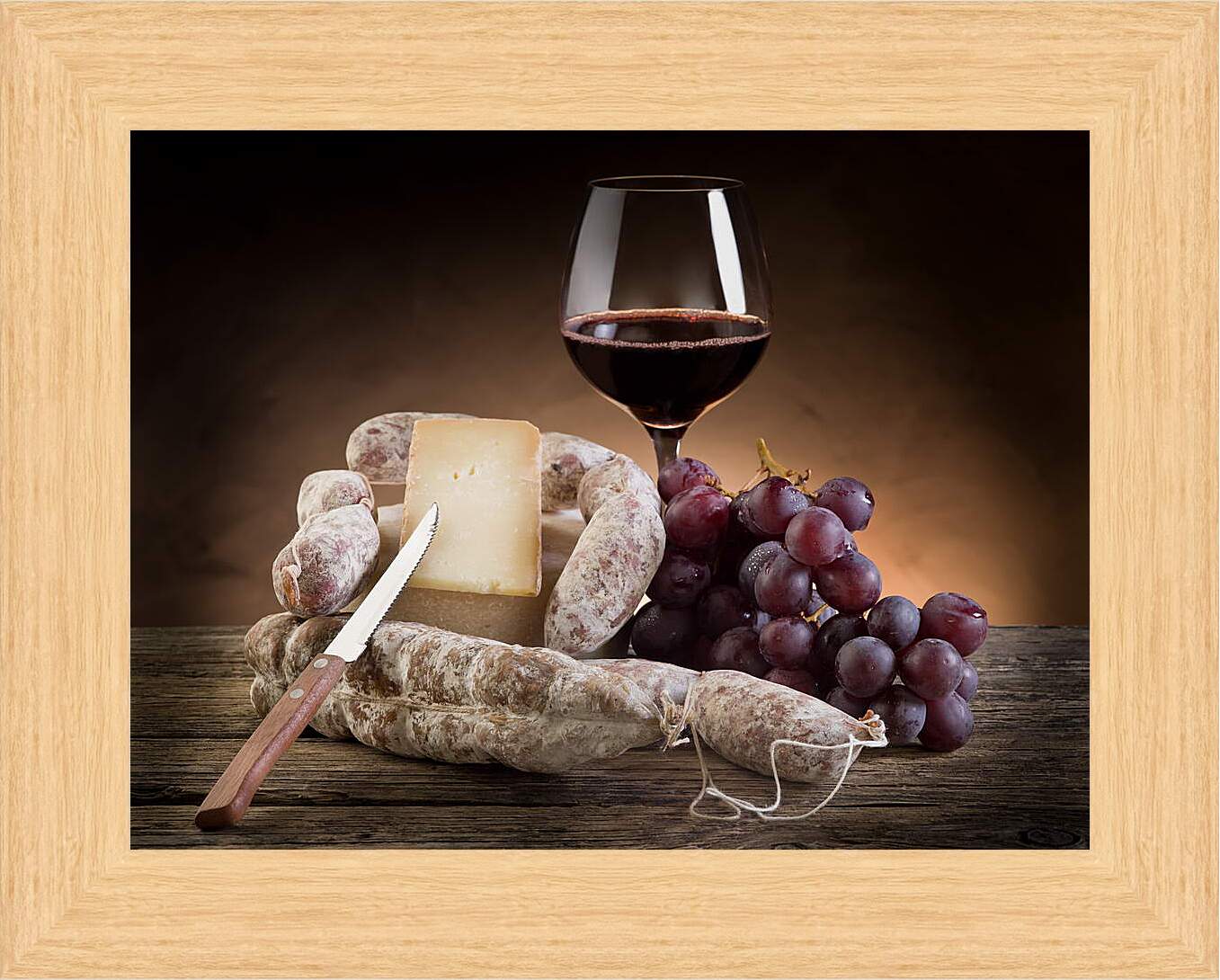 Картина в раме - Натюрморт вино и сыр