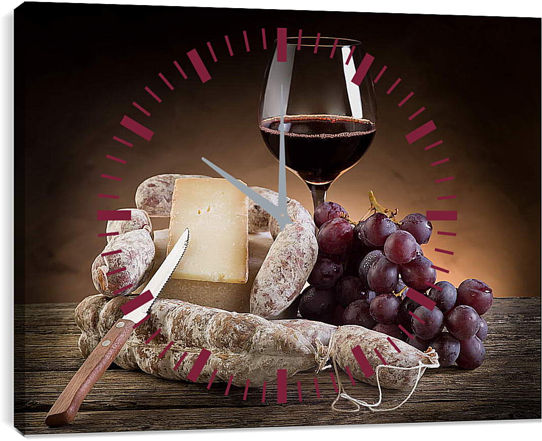 Часы картина - Натюрморт вино и сыр