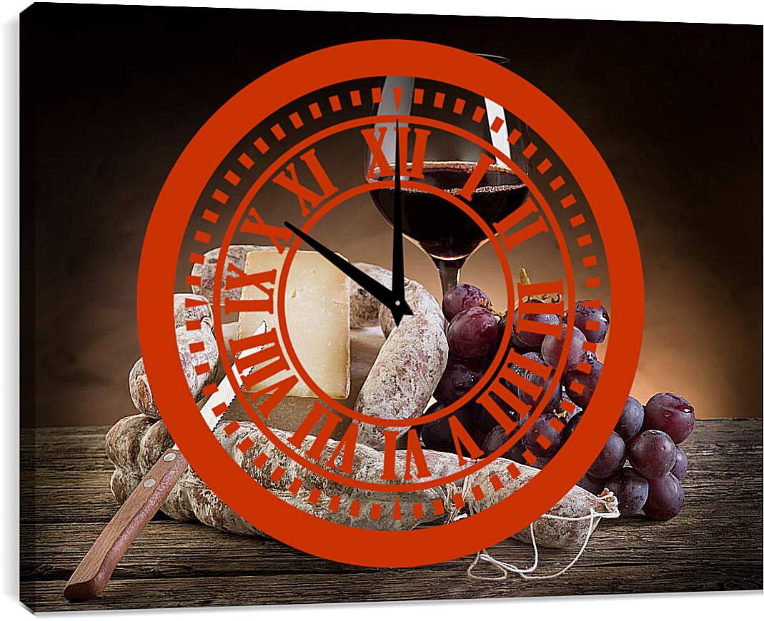 Часы картина - Натюрморт вино и сыр