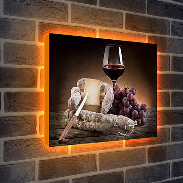 Лайтбокс световая панель - Натюрморт вино и сыр