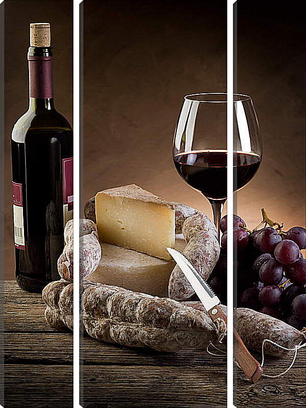 Модульная картина - Бутылка вина и сыр