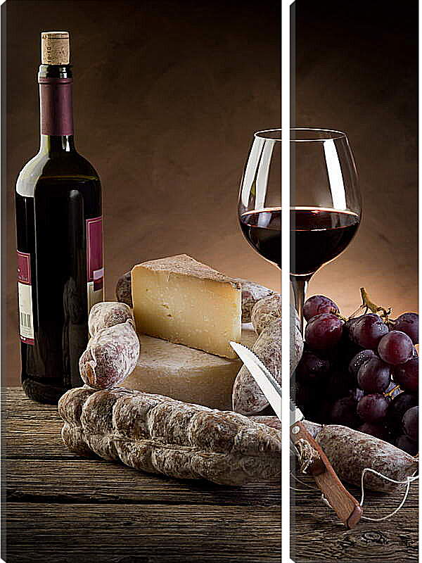 Модульная картина - Бутылка вина и сыр