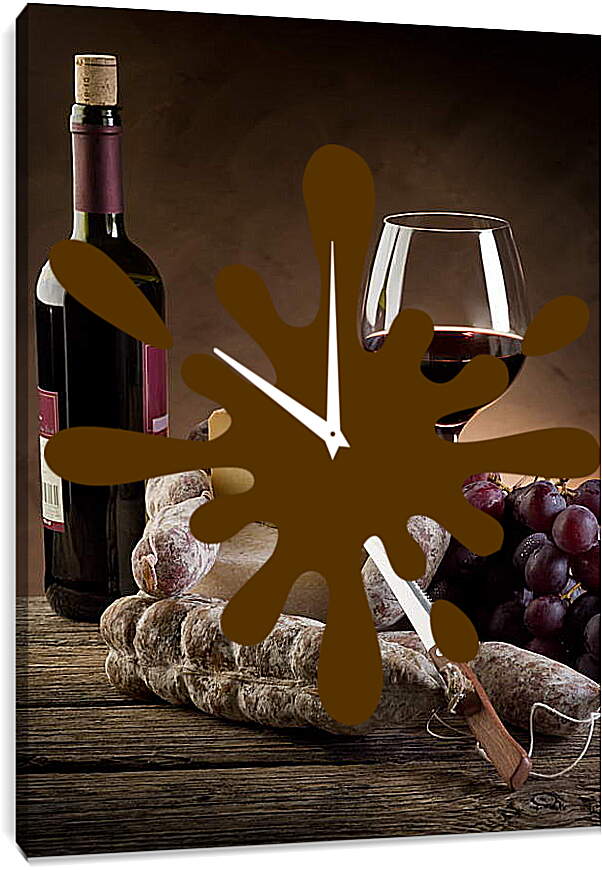 Часы картина - Бутылка вина и сыр