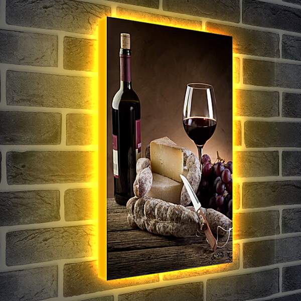 Лайтбокс световая панель - Бутылка вина и сыр