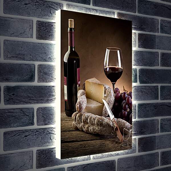 Лайтбокс световая панель - Бутылка вина и сыр
