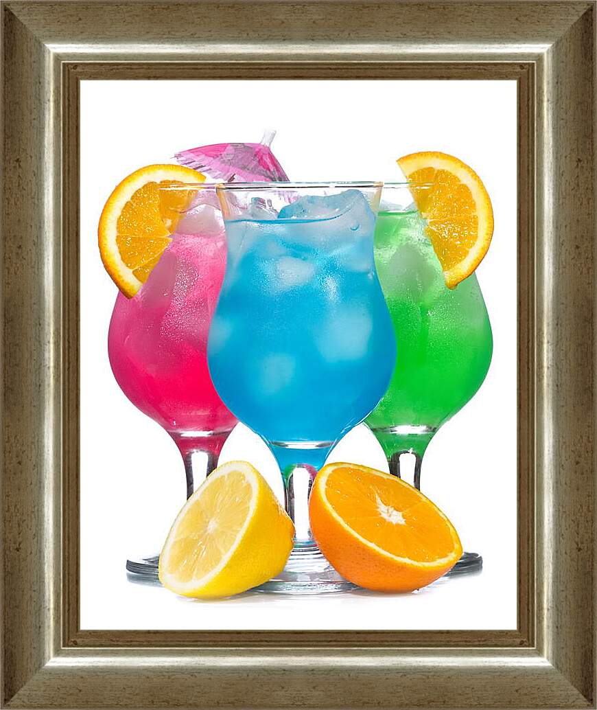 Картина в раме - Разноцветные коктейли с апельсином