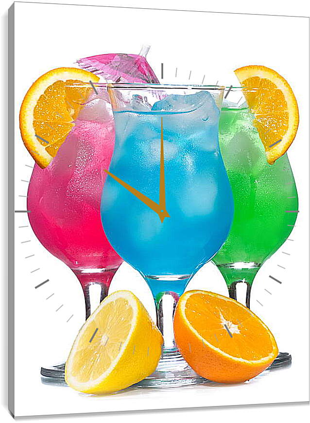 Часы картина - Разноцветные коктейли с апельсином