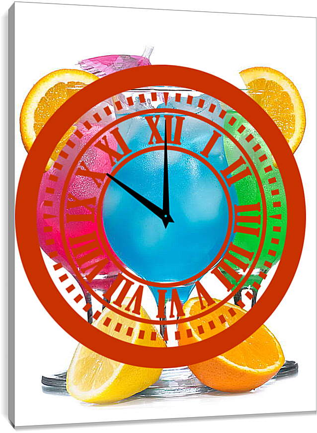 Часы картина - Разноцветные коктейли с апельсином