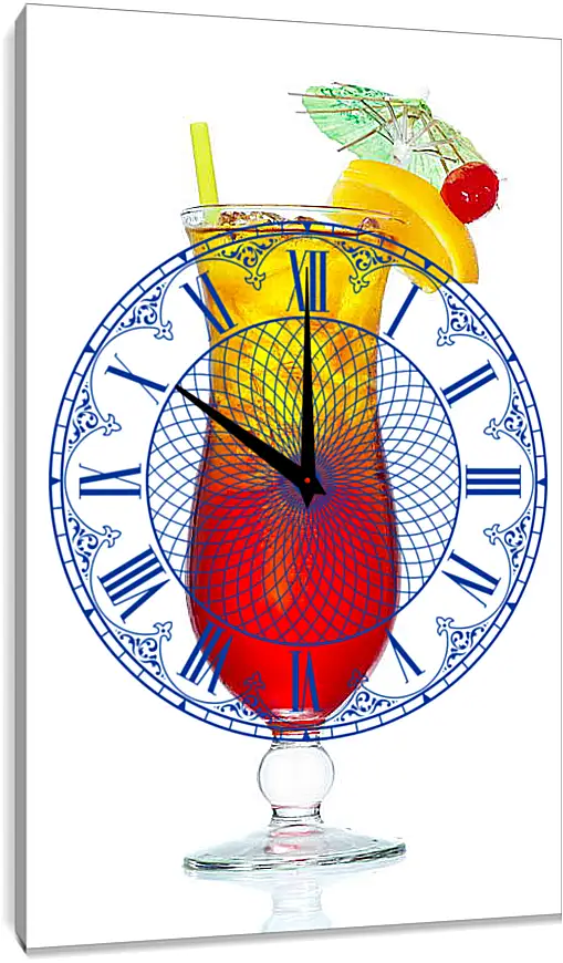 Часы картина - Коктейль на белом фоне