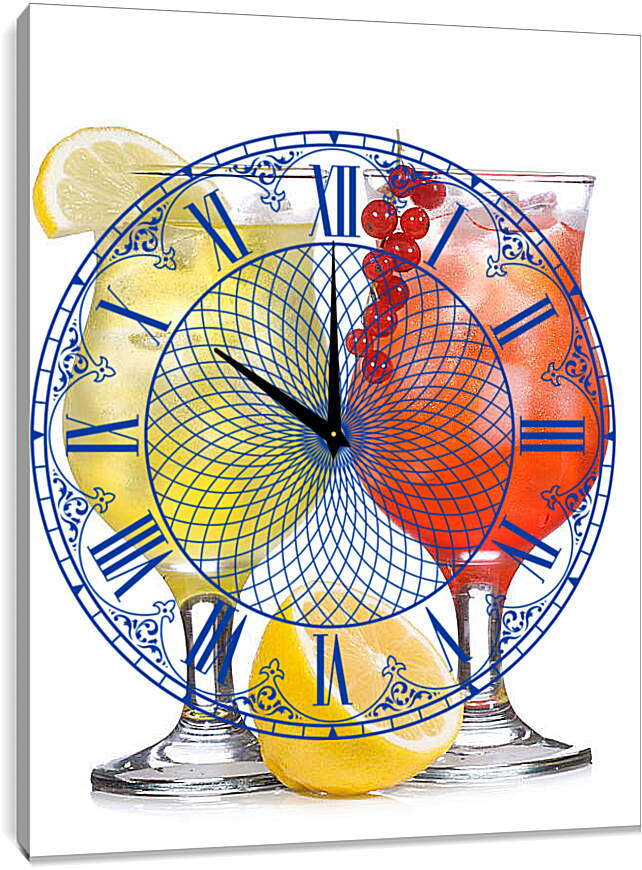 Часы картина - Коктейли и лимон