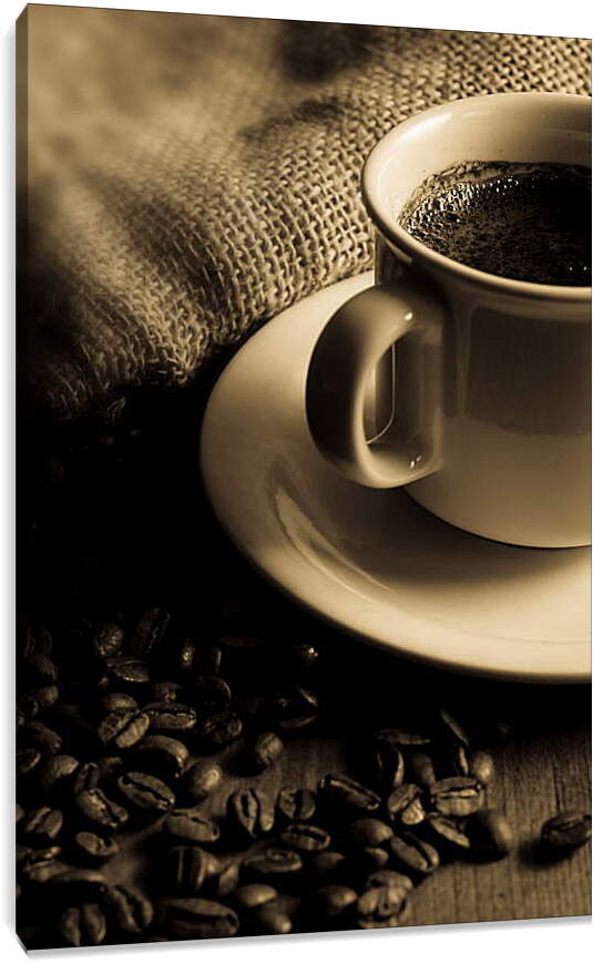 Постер и плакат - Чашка кофе и чёрные зёрна