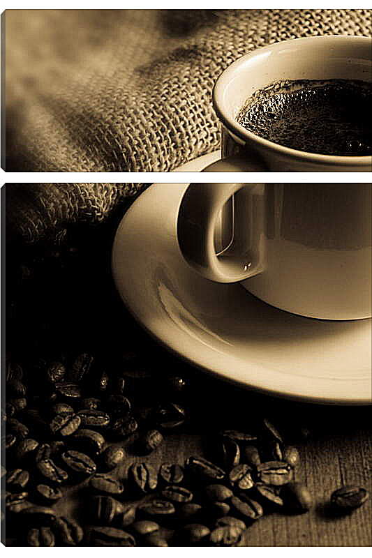 Модульная картина - Чашка кофе и чёрные зёрна