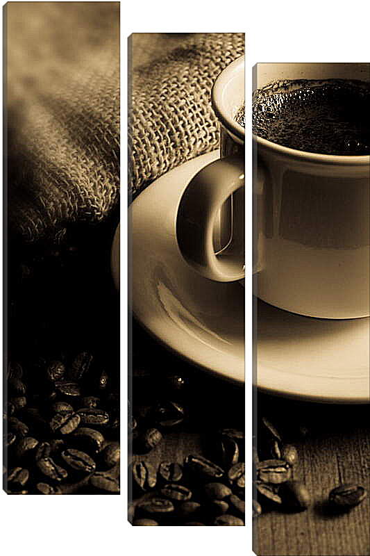 Модульная картина - Чашка кофе и чёрные зёрна
