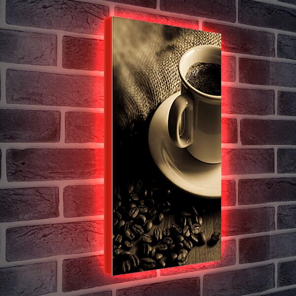 Лайтбокс световая панель - Чашка кофе и чёрные зёрна