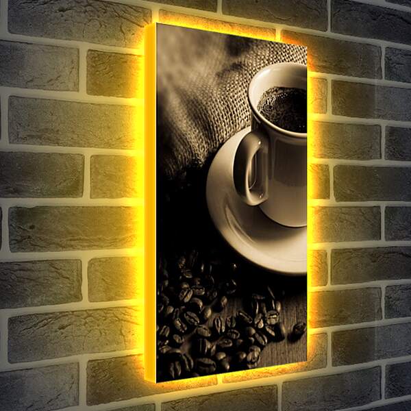 Лайтбокс световая панель - Чашка кофе и чёрные зёрна