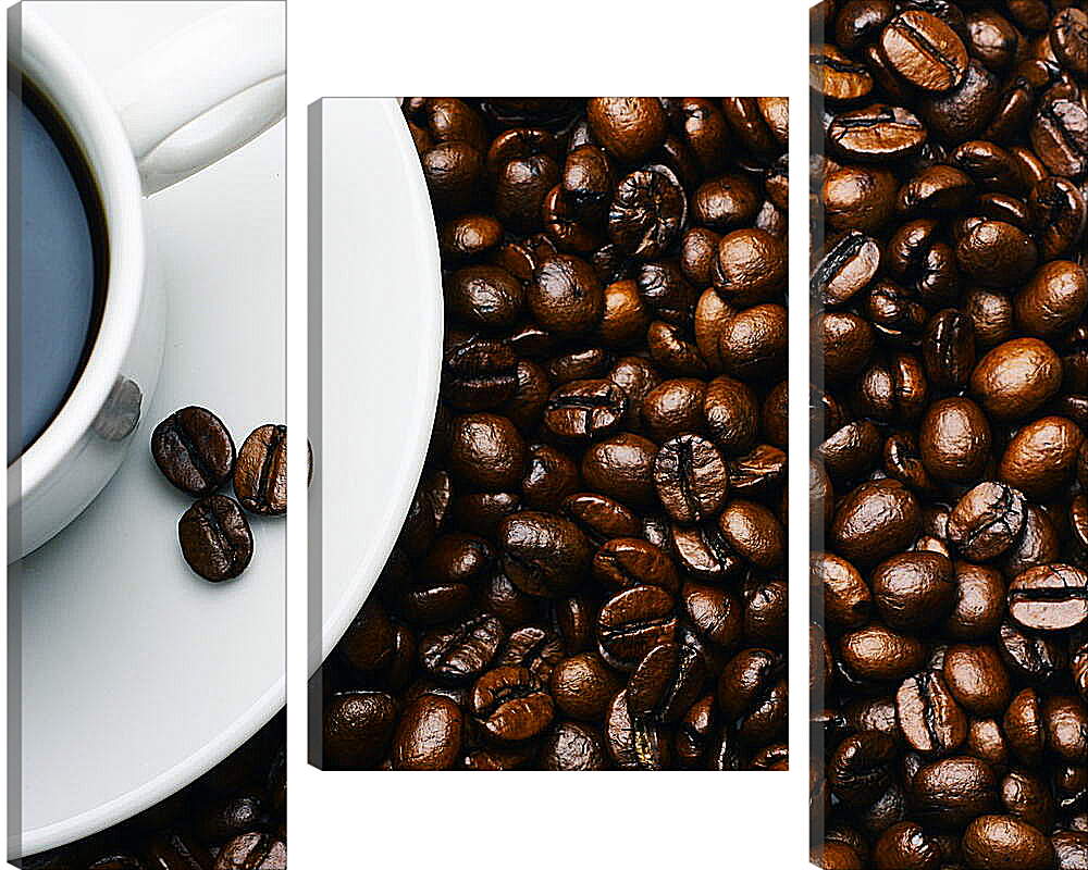 Модульная картина - Чашка кофе и зерна