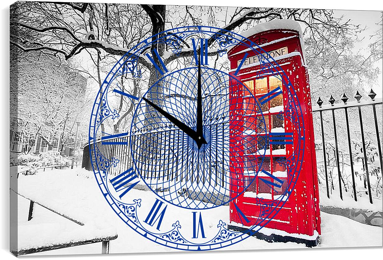 Часы картина - Красная телефонная будка