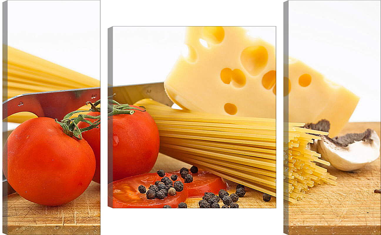 Модульная картина - Натюрморт паста, сыр, помидоры