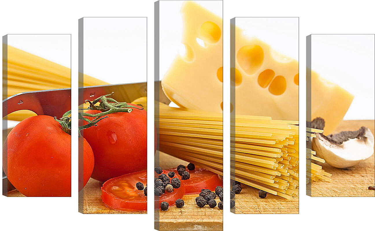 Модульная картина - Натюрморт паста, сыр, помидоры