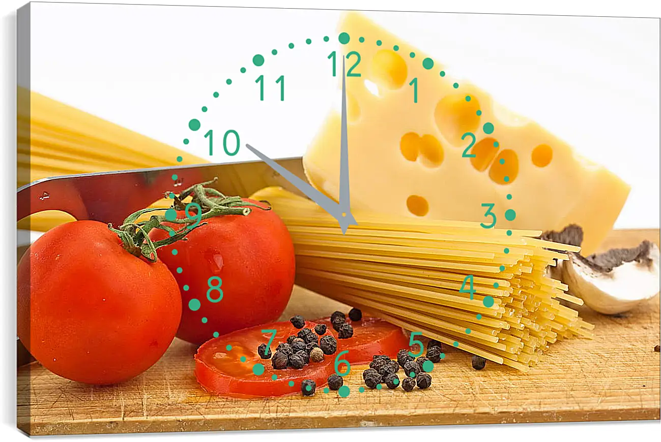 Часы картина - Натюрморт паста, сыр, помидоры