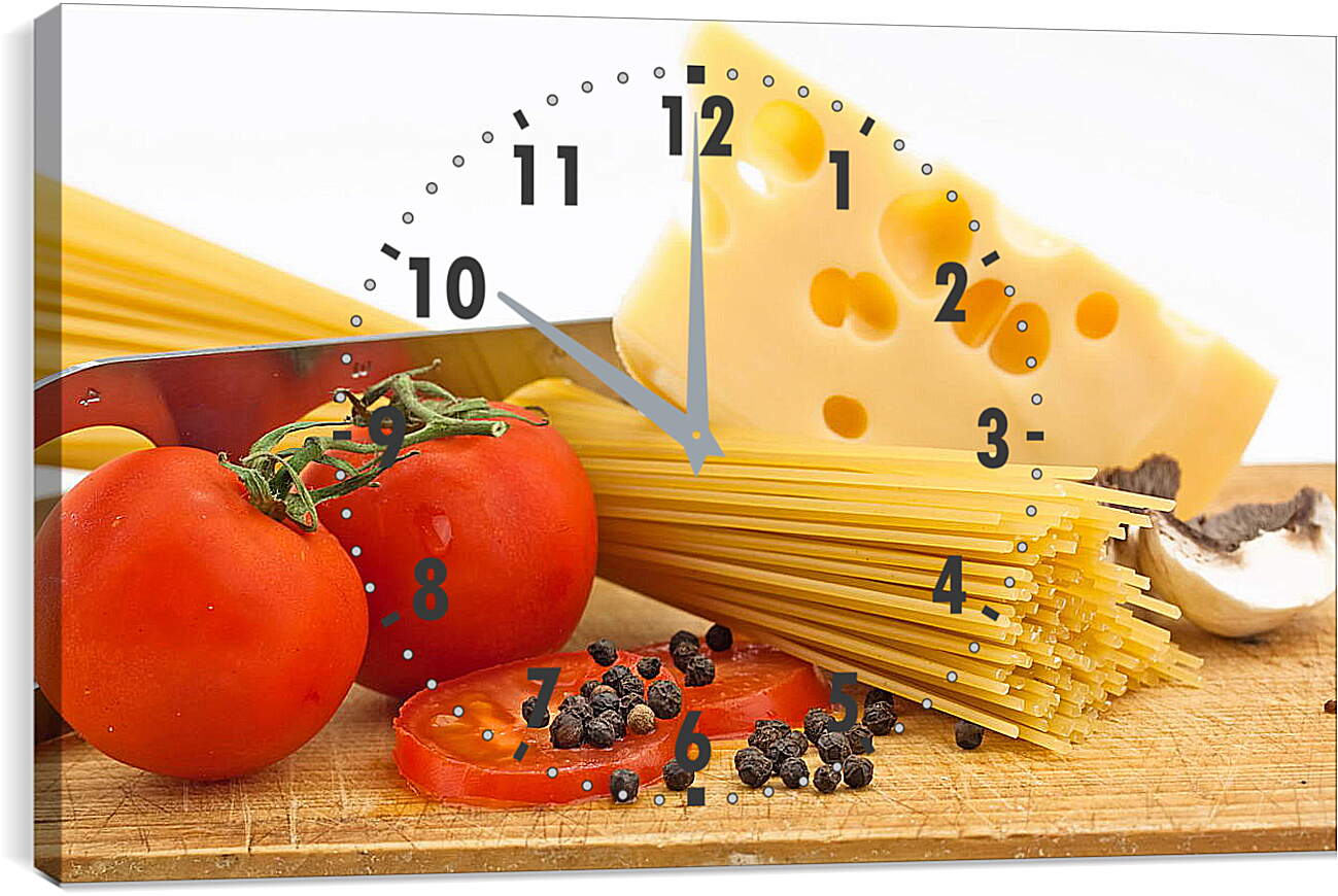 Часы картина - Натюрморт паста, сыр, помидоры