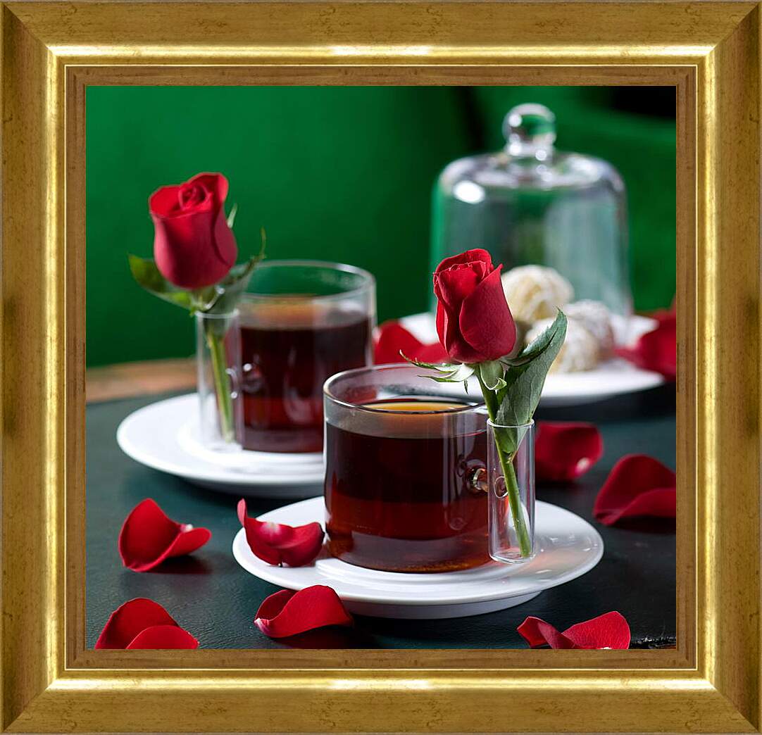 Картина в раме - Чай и роза