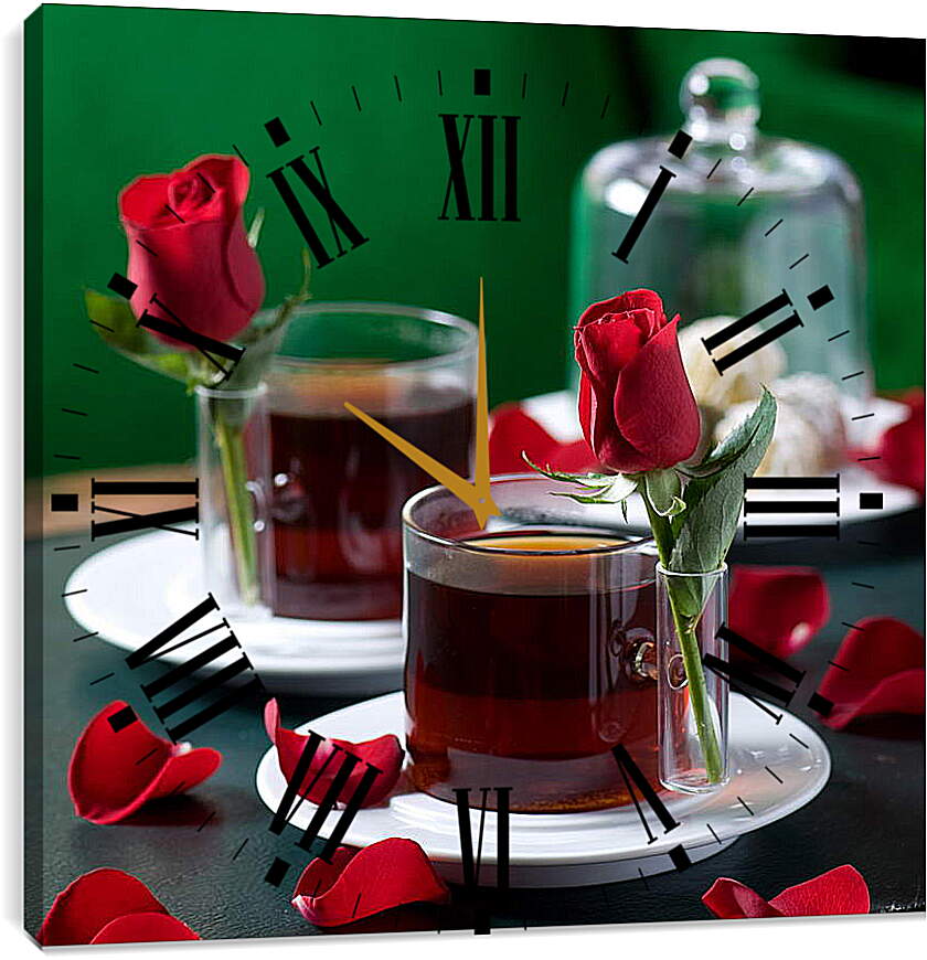 Часы картина - Чай и роза