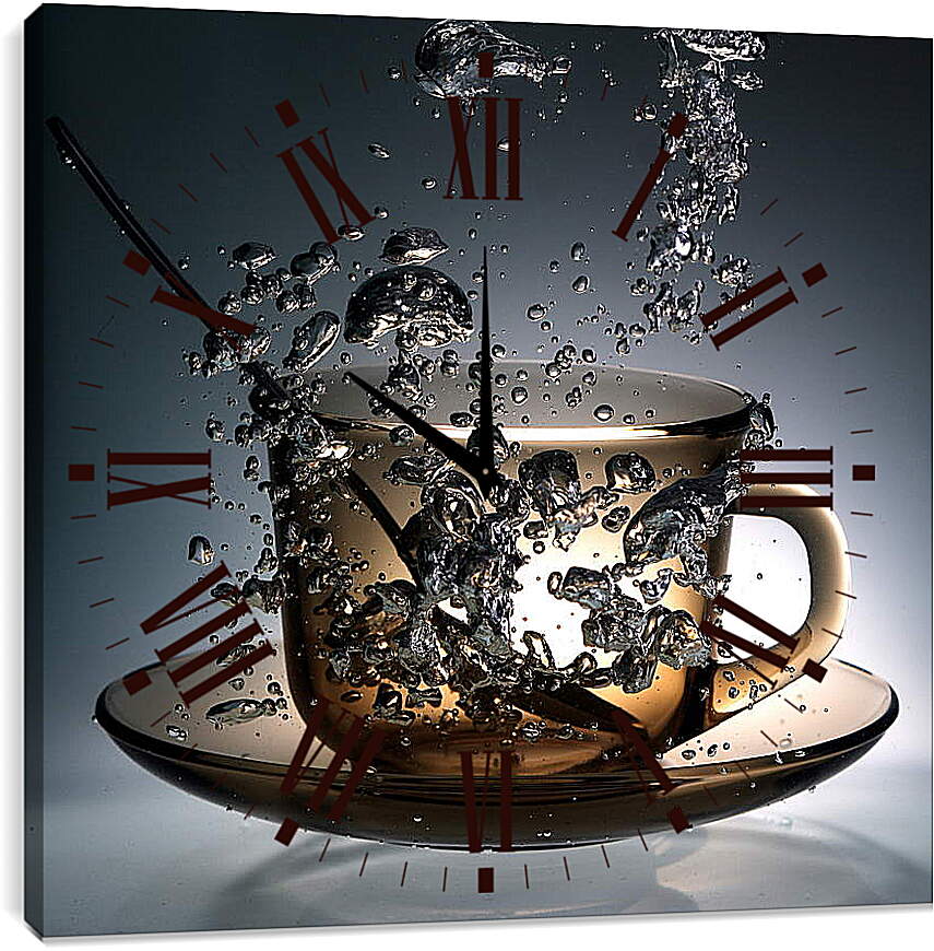 Часы картина - Брызги воды в чашке