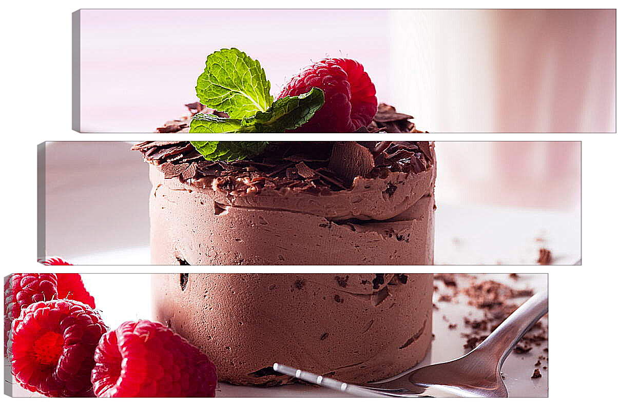 Модульная картина - Шоколадный десерт с малиной