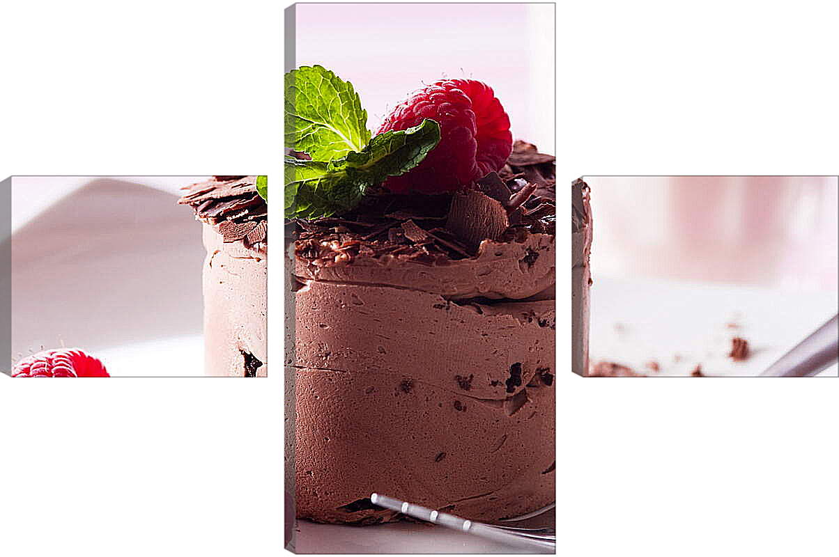 Модульная картина - Шоколадный десерт с малиной
