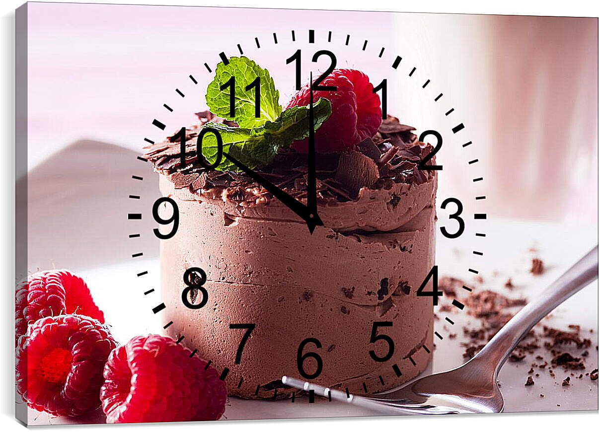 Часы картина - Шоколадный десерт с малиной
