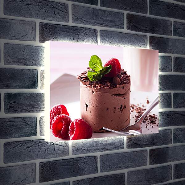 Лайтбокс световая панель - Шоколадный десерт с малиной