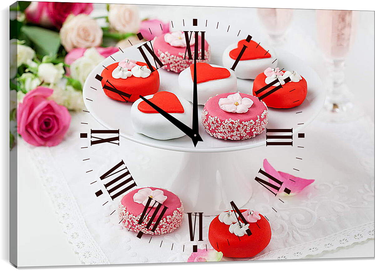 Часы картина - Десерт и розы

