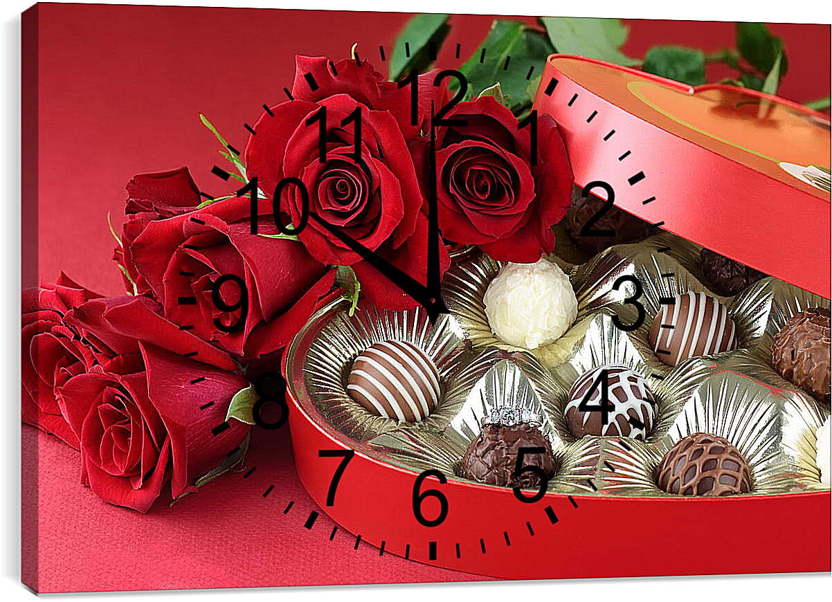 Часы картина - Розы и конфеты
