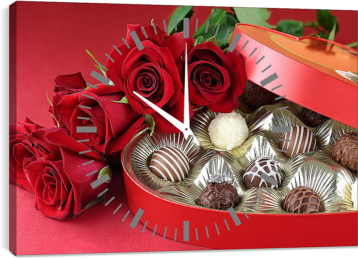 Часы картина - Розы и конфеты

