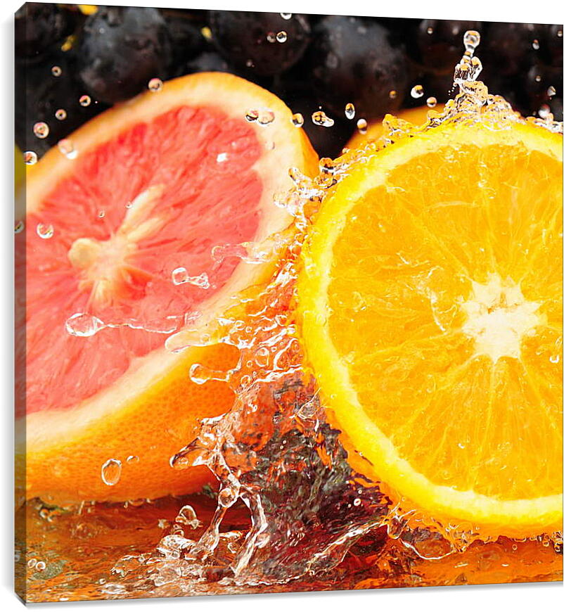 Постер и плакат - Апельсин и грейпфрут в воде
