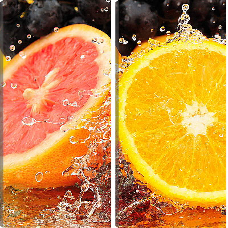 Модульная картина - Апельсин и грейпфрут в воде