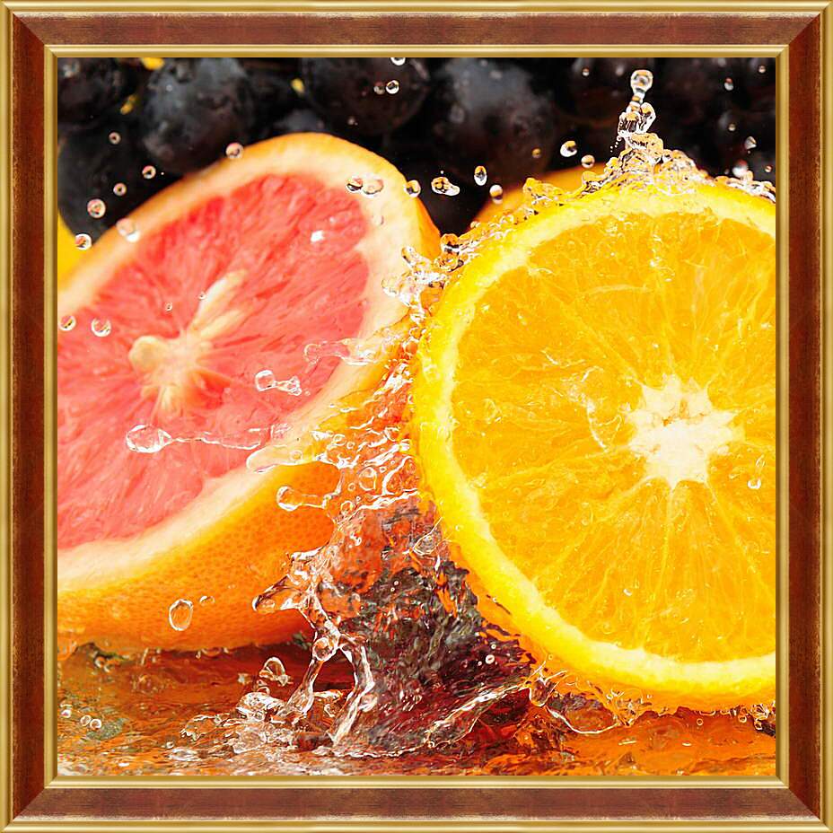 Картина в раме - Апельсин и грейпфрут в воде