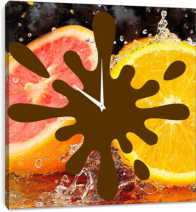 Часы картина - Апельсин и грейпфрут в воде