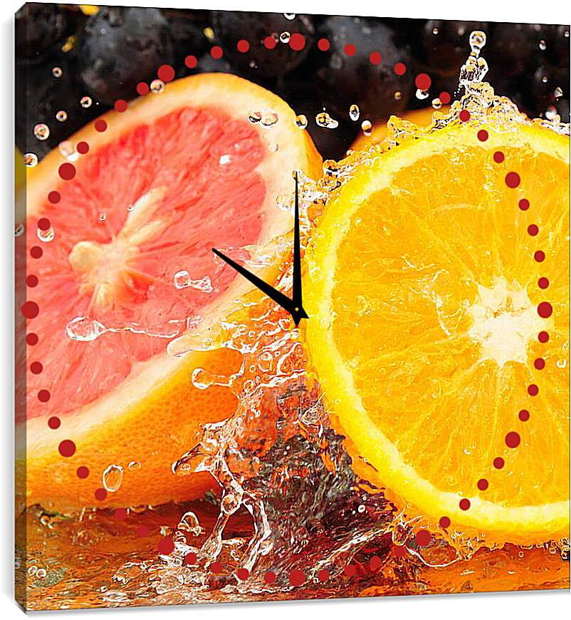 Часы картина - Апельсин и грейпфрут в воде