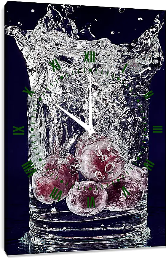 Часы картина - Красный виноград и всплеск воды