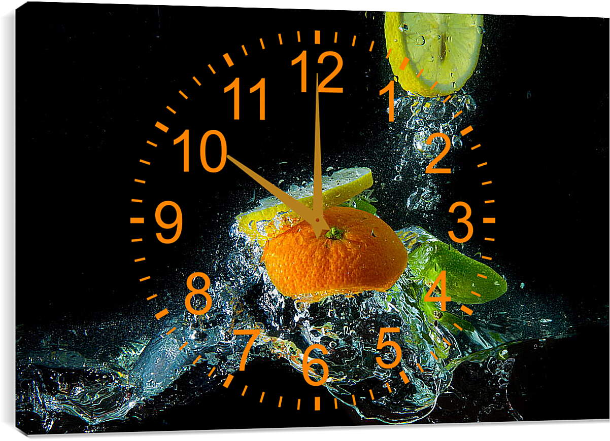Часы картина - Фрукты в пузырьках воды