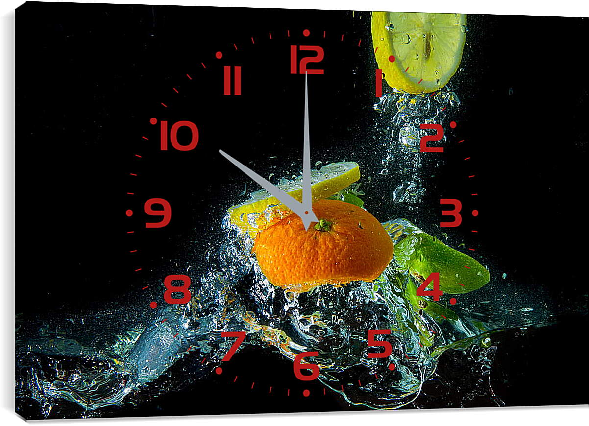 Часы картина - Фрукты в пузырьках воды