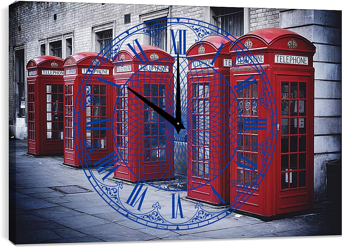 Часы картина - Красные телефонные будки