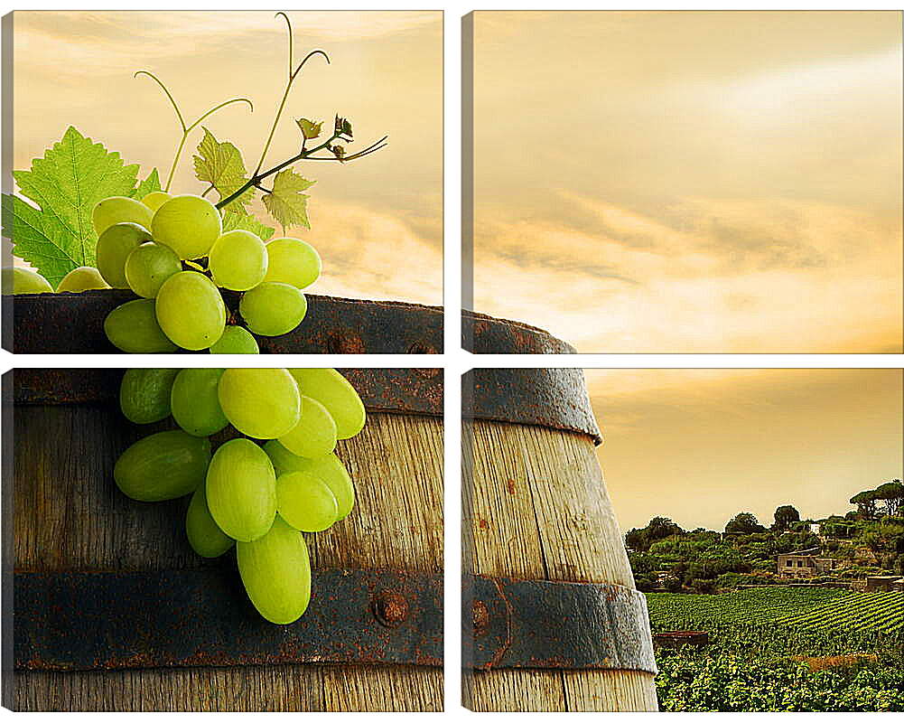 Модульная картина - Бочка с виноградом